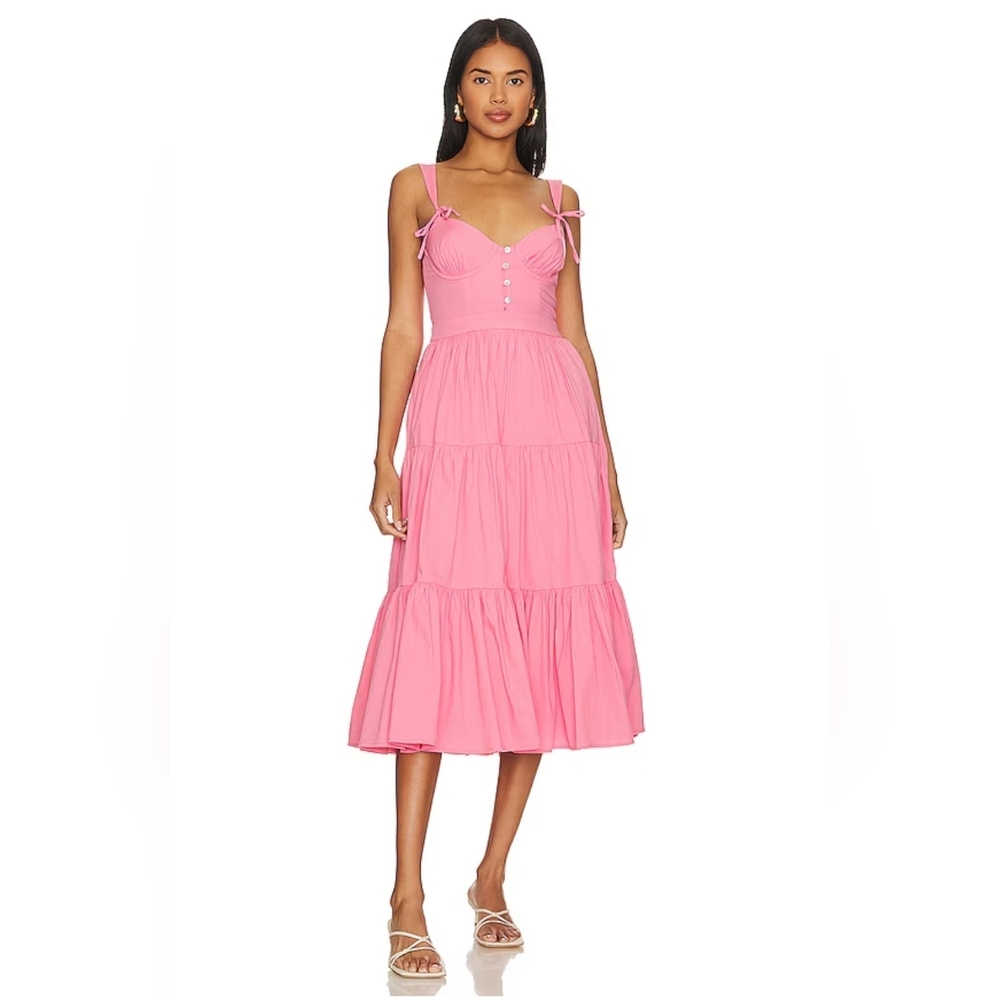 Tularosa Poppy Midi Dress in Watermelon Pink Size L